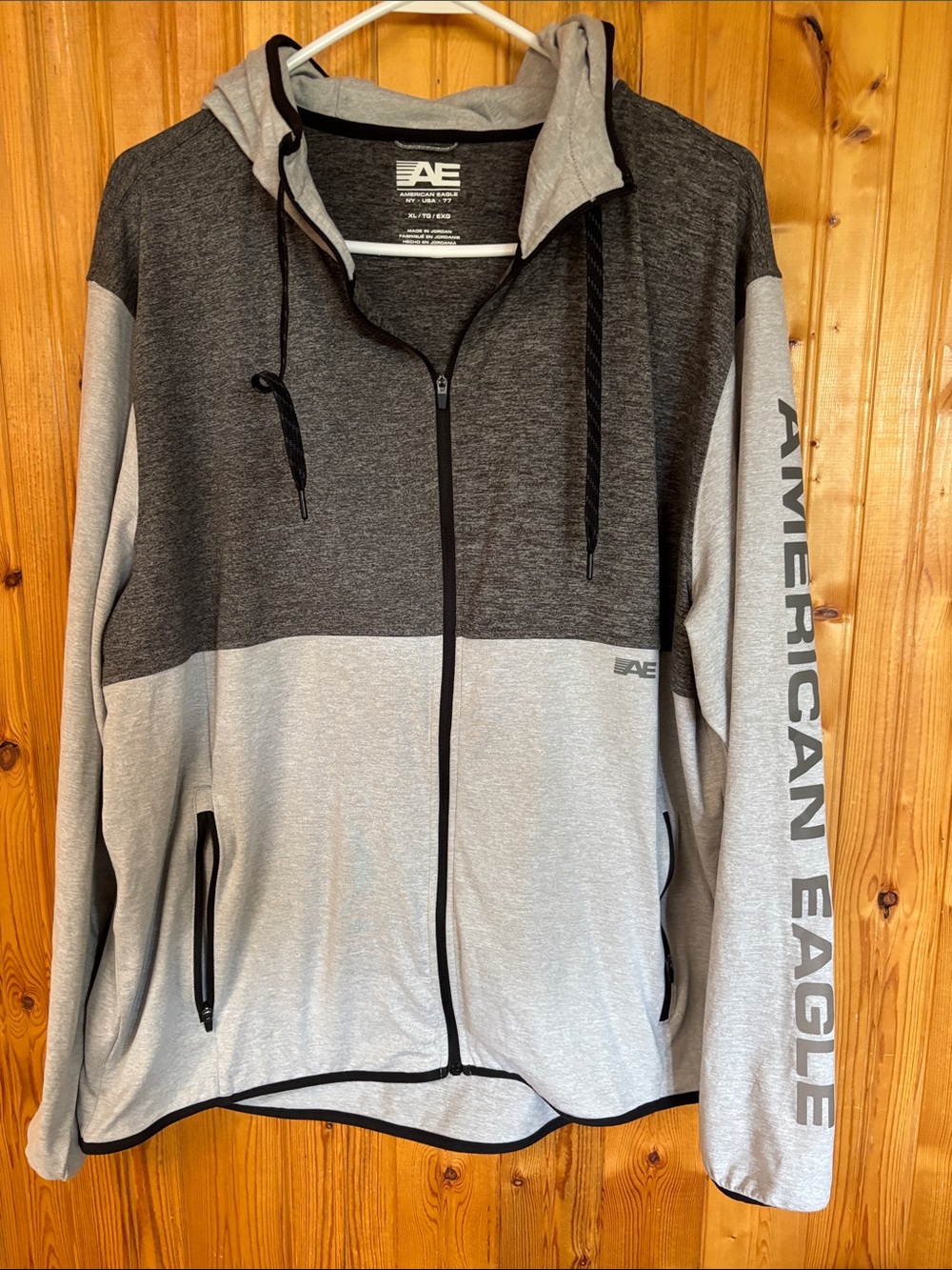 American Eagle Outfitters Two-Tone Gray Hooded Full-Zip Jacket